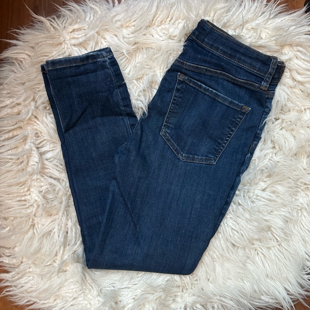 Free People Dark Wash Distressed Skinny Jeans